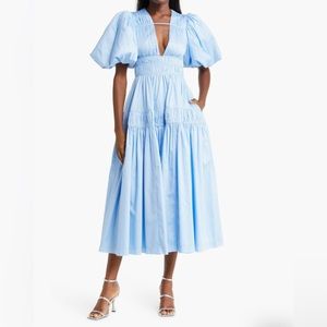 Aje Falling Water Puff Sleeve Cotton Midi Dress